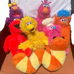 Sesame Street Plush 15” lot of 7 big bird honkers Telly Rudy Gonger Slimey Elmo